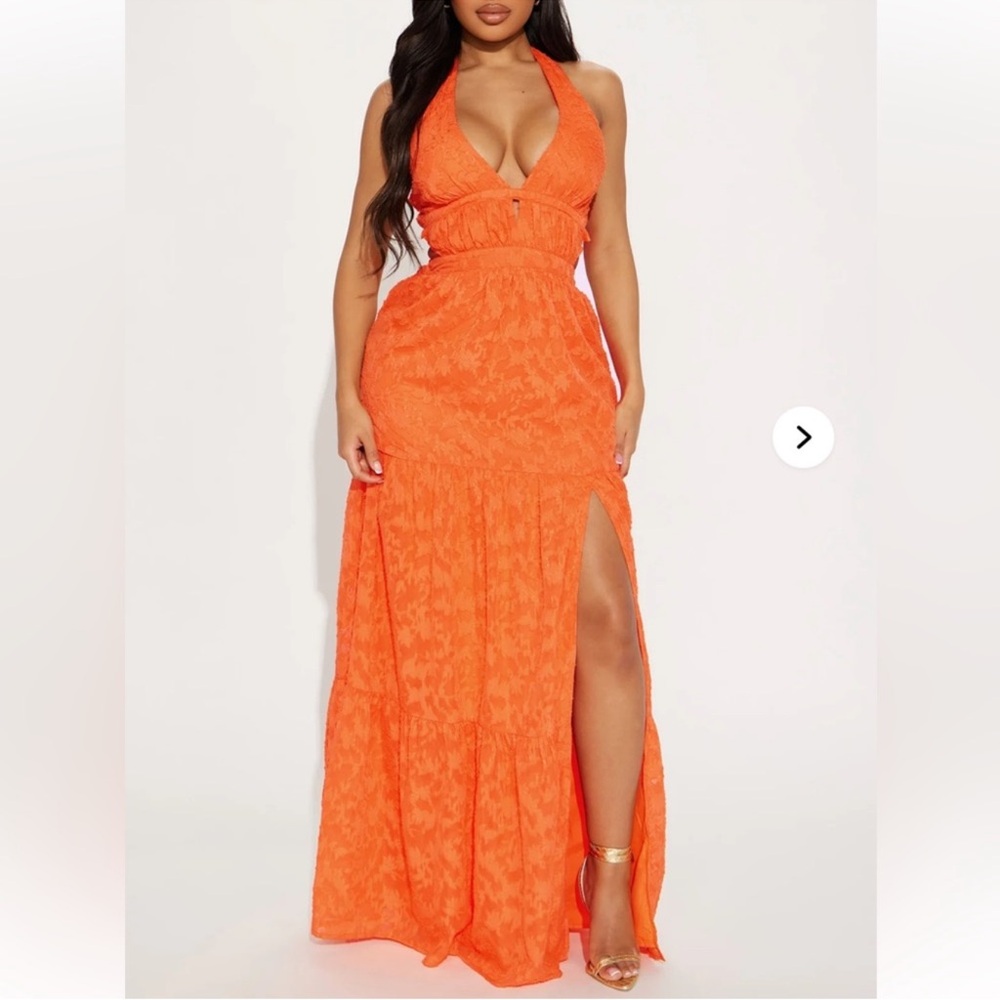 Fashion Nova “Come With Me” Chiffon Maxi Dress Orange